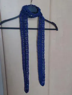 ハンドメイド 細マフラー スキニーマフラー ネイビー