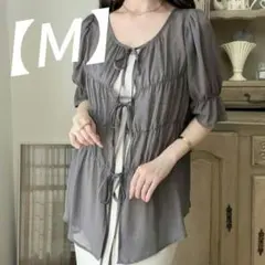 シャツ ブラウス【Ｍ】 2way シャーリング シアー チャコール レディース