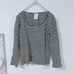 ニトカ　長袖　Tシャツ ストライプ　ボーダー　ロンT ブラック・ホワイト　Fのサムネイル