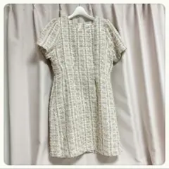 ワンピース　ラウンジ　ツイード　ベージュ　韓国　an ジュエルズ　シュガー