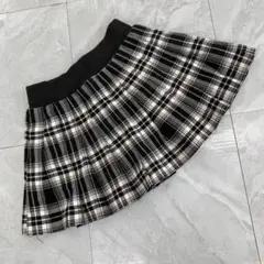 チェック柄 プリーツ スカート ブラック ストレッチ ウエストゴム キッズ