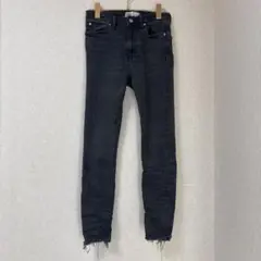 ZARA ブラックデニム スキニーデニム フリンジ裾　M ボトムス　レディース