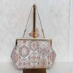 インド刺繍生地 ガマ口ミニバッグ マカロンピンク ハンドメイド