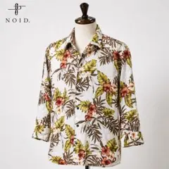 NO ID. リネン100% 花柄シャツ ワイヤー襟 七分袖 ボタニカルシャツ