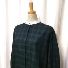 【美品】Parkes パークス チェック柄 バンドカラー シャツ ブラウス