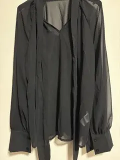 シースルー 黒 長袖シャツ リボン付き