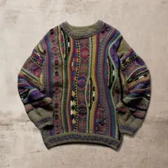 vintage90sクージー風立体編み総柄ニットオーストラリア製ウール100M