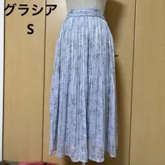 グラシア　高見えフラワーストライプ　サラサラシフォンプリーツ　ロングスカート