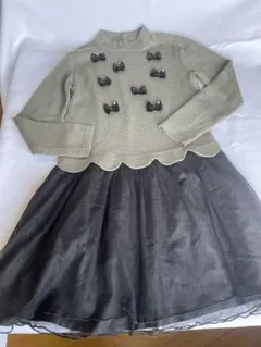 リボンモチーフ付きニットワンピース 長袖130cm