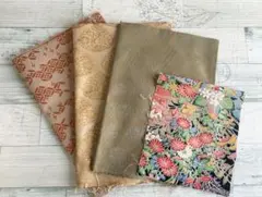 【ハギレセット】16x39cm（１枚）、70x50cm（３枚）着物　正絹　帯布②