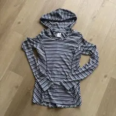 adidas ストライプ フード付き長袖Tシャツ　M
