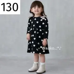 ☆ 新品 130 petit main 柄リボンカット ワンピース 黒 ハート