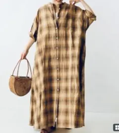 ジャーナルスタンダード別注PENDLETONオンブレチェック綿麻ロングワンピース