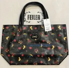 ✨️未使用級 FEILER ハンドバッグ ハイジ エンボス チャーム 総柄 黒 ✨️未使用級 FEILER ハンドバッグ ハイジ エンボス チャーム 総