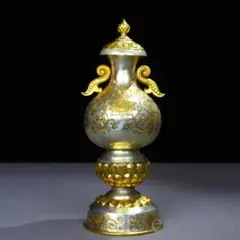 中国古美術・チベット収· 老蜜蝋純手作り・宝石掐糸多宝花瓶一対・蔵伝工芸・文房具 中国古美術・チベット収· 老蜜蝋純手作り・宝石掐糸多宝花瓶一対・蔵伝