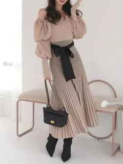 【ROYAL PARTY】コンシャススリーブラインスカートワンピース