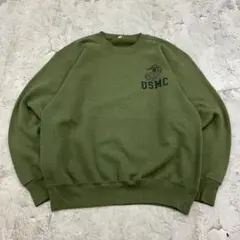 米軍実物　USMC ワンポイント　トップス　スウェット　古着　グリーン　M相当