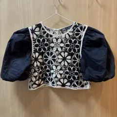 ZARA フラワーレース 半袖トップス Sサイズ