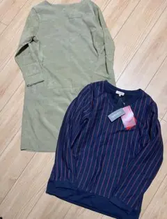 セット売り‼️破格　ワンピース　うぐいす色　コーデュロイ　ストライプ　裏起毛