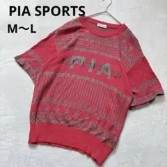ピアスポーツ サマーニット 半袖 M L 総柄 ロゴ レトロ 古着 90sのサムネイル