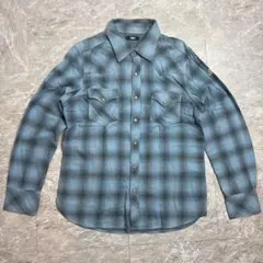 TMT シャドー チェック 長袖シャツ M オンブレ ブルー