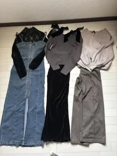 デニムスカートなどトップスの3点セットアップ