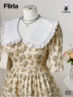 Flirla 花柄ワンピース レース襟 パフスリーブのサムネイル