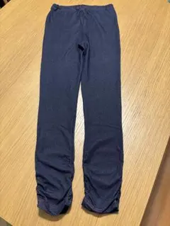 ①美品 インディゴ　ダークブルーロングパンツ（ギャザー付き）160 ／ディノス