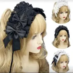 SHEIN レースリボンヘッドドレス ブラック＆ホワイト 2点セット