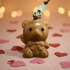緑壇 木製 　緑壇　かわいい 　クマ ストラップ　キーホルダー