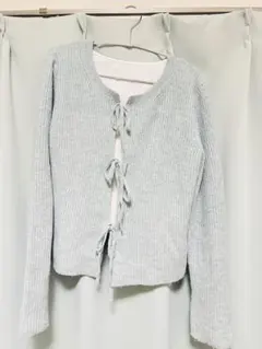 リボン付きライトブルーカーディガン　2点セット