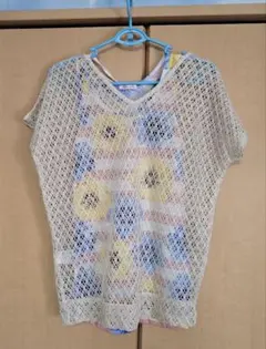 レディーストップス 夏用 半袖透かし編み 花柄タンクトップ セット 重ね着