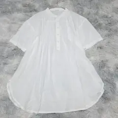 美品】ルノンキュール バンドカラー ロングシャツ チュニック ネイビー 