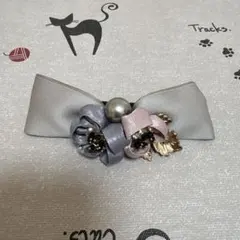 リボンバレッタ　ヘアアクセサリー　パール　フラワー　結婚式　お呼ばれ