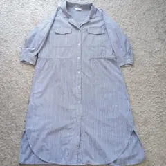 ビームスハート ストライプ シャツワンピース ロング丈 コットン100%