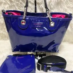 EMPORIO ARMANI バッグ エナメル 2way ポーチ付き ブルー 青