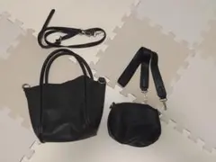 ブラック 合成皮革 ハンドバッグ ショルダーバッグセット