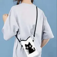 黒猫イラスト スマホショルダーバッグ