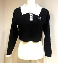 wego黒いケーブル編みクロップドセーター