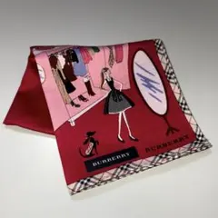 バーバリー大判ハンカチ希少柄女の子＊犬＊靴＊鏡ファッション縁ノバチェック刺繍新品