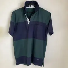 Golden Bear 緑・紺 ストライプ ポロシャツ M