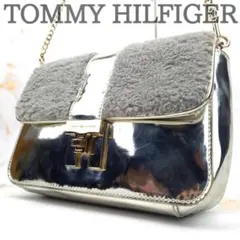 TOMMY HILFIGER メタリックファー チェーンショルダーバッグ