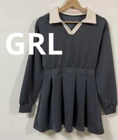 グレイル　GRL　ボックスプリーツポロミニワンピース　フリーサイズ　チャコール