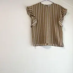 オペークドットクリップ シャツ ブラウス ノースリーブ フリル ストライプ