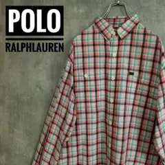 ポロラルフローレンPolo　海外製ビンテージ古着長袖チェックシャツM