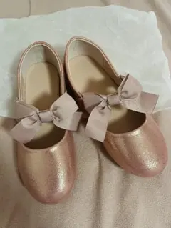 リボン付きピンクバレエシューズ 21.5cm