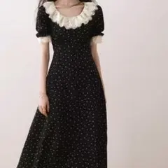 ワンピース レディース ロングワンピース レース襟 半袖 フレアワンピース 夏