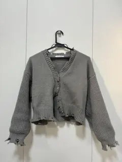 ダメージ　グレーカーディガン　y2k