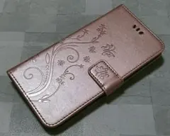 iphone7plus/8plus ケース 手帳型 草花 蝶 ピンクゴールド