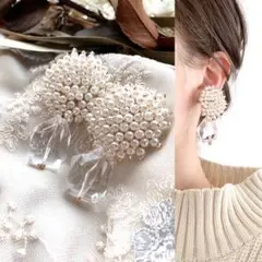 つぶつぶパールカボション クリアカットアイス　ピアス　イヤリング